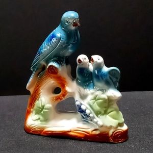Vintage 1960's "Bluebird with Chicks" Ceramic Figurine from Brazil